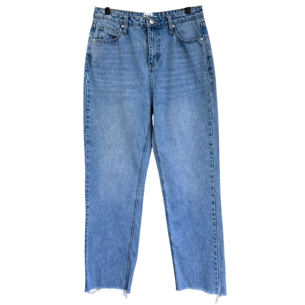 Princess Polly High Waisted Straight Leg Frayed Hem Jeans Light Wash Size US 8